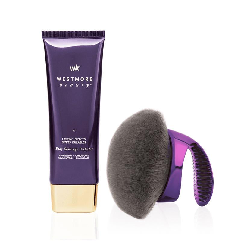 Westmore Beauty Body Coverage Perfector 3.5Oz with X-Large Buffer Brush - Achieve Flawless Skin, Conceal Scars, Spots, Veins, and Tattoos Effortlessly!